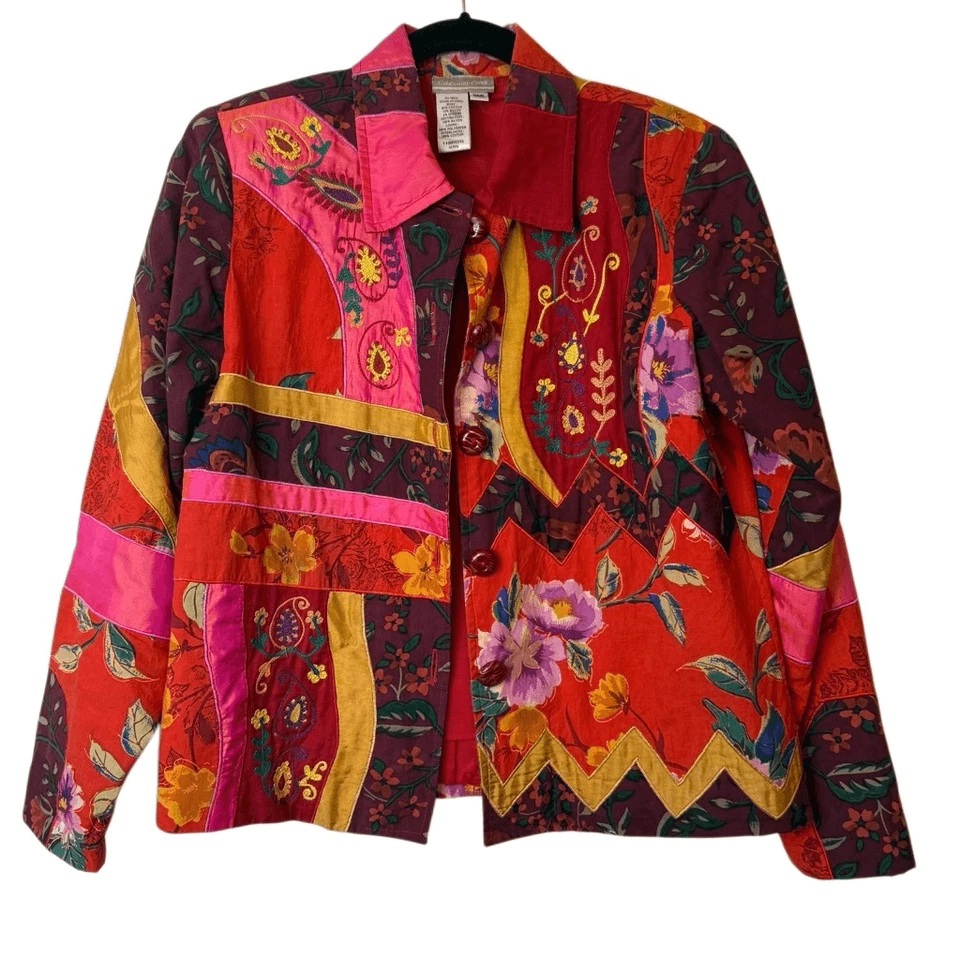 Vintage Coldwater Creek Patchwork, Embroidered Jacket Sz M Artsy, Cottagecore - Image 4 of 4