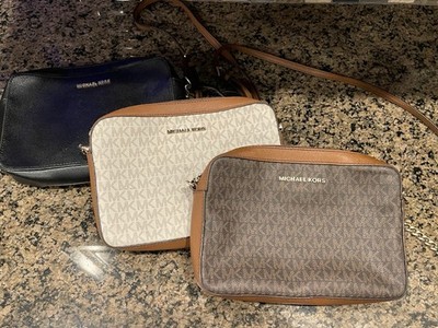Lot of 3 Michael Kors Jet Set Crossbody Bags Black Brown Vanilla Signature