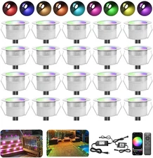 20 Pack 1.22" WIFI Recessed Deck Lights Waterproof Low Voltage RGBW Lighting 12V