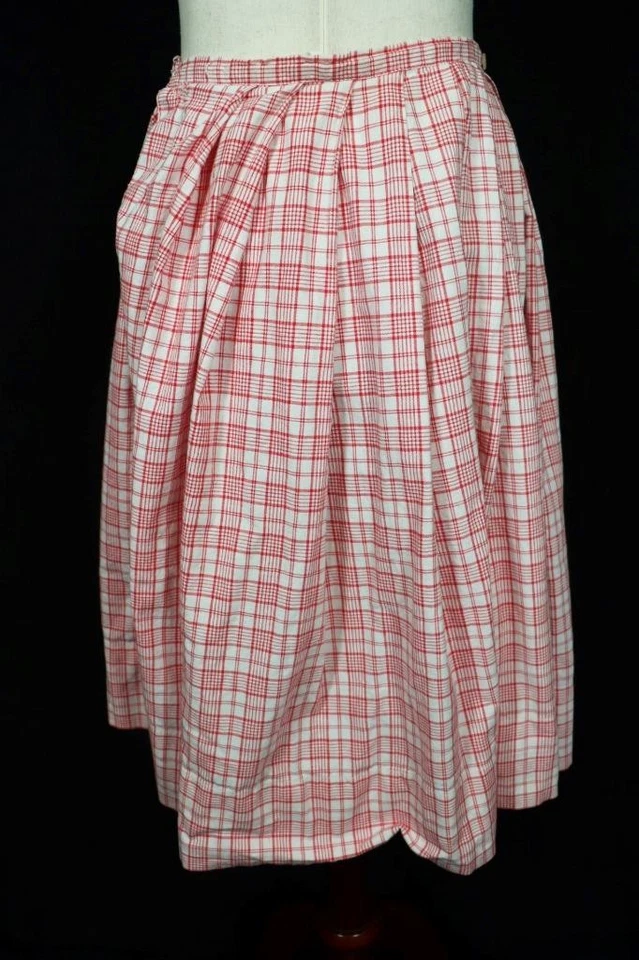 Vintage 1960's Français Rouge & Blanc à Carreaux Jupe Coton Taille S Excellent - Photo 2/2