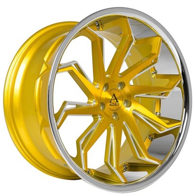 20x9/20x10.5 Azad Wheels AZ1101 Gold Brush with Chrome SS Lip Rims (4pcs) A1