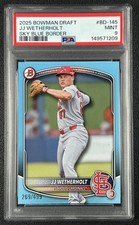 JJ WETHERHOLT PSA 9 2025 BOWMAN DRAFT #BD-145 SKY BLUE BORDER 269/499