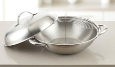 Fissler Wok Ø 28cm Induktion Edelstahl 18/10 inkl. Metalldeckel & Abtropfgitter