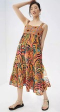 Farm Rio x Anthropologie Orange Crochet Maxi Dress Palm Animal Print M Petite