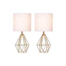 Small Table Lamps Set of 2 Modern Bedside Nightstand Geometric Metal Base Gold