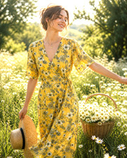 Torrid Dress 10 Yellow Floral Flutter Sleeve Faux Wrap Cottagecore Garden Party