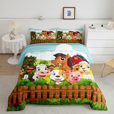Kids Cartoon Comforter Set Toddler Cute Farm Animals Comforter Cattle Sheep P...
