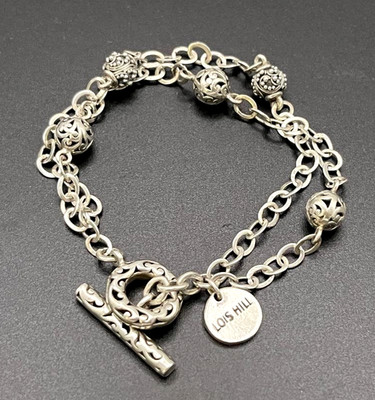 Lois Hill 925 Sterlingsilber Doppelstrang Schnörkel Perlen Gliederkette Armband 7''