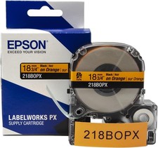 Genuine Epson LABELWORKS 218BOPX Black on Orange 3/4" (18mm) Label Tape -218BOPX