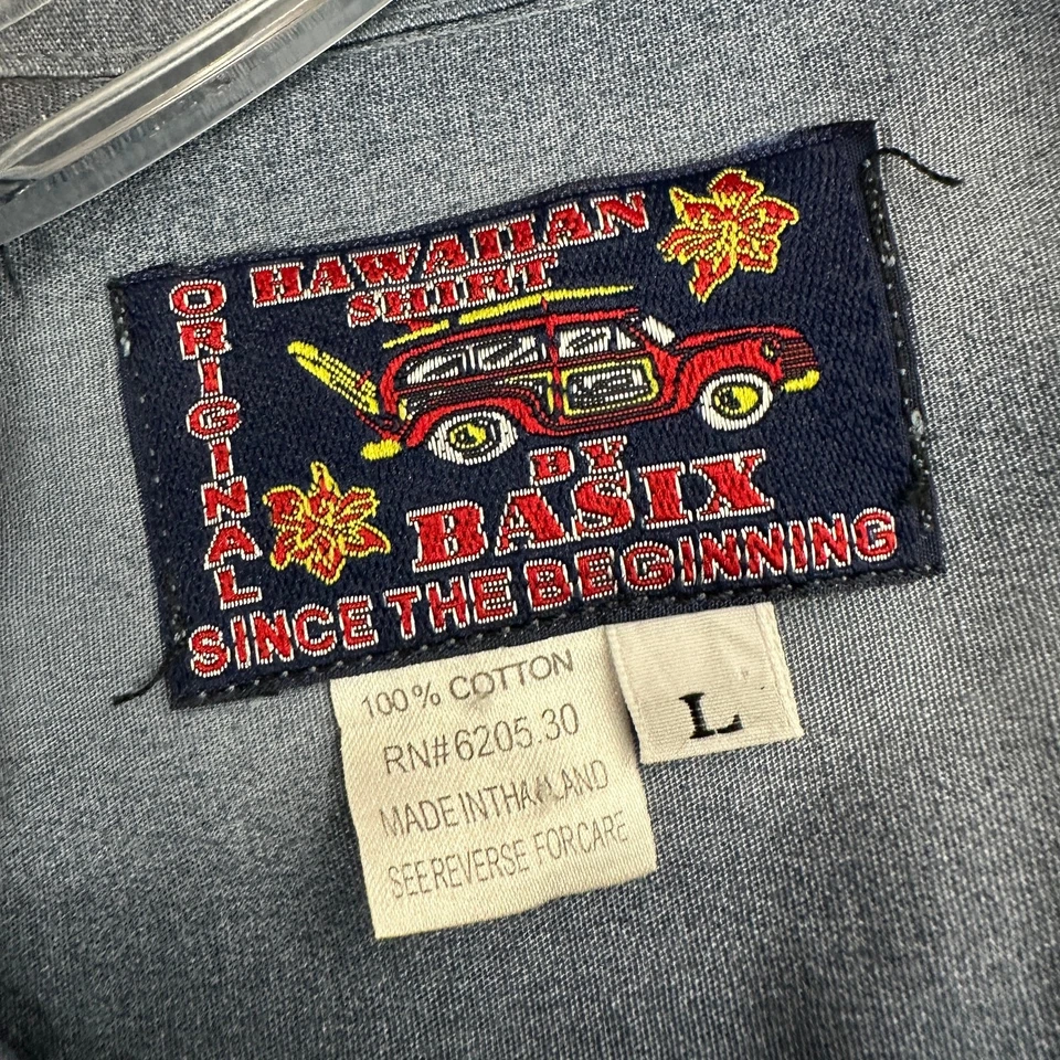 Basix Mens Hawaiian Shirt Size L Tropical Resort Fish Marlin Palms Island Print - Image 3 of 4