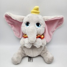Disney Store Baby Elephant Dumbo Plush Stuffed Lovey 11" Yellow Hat Sewn Eyes