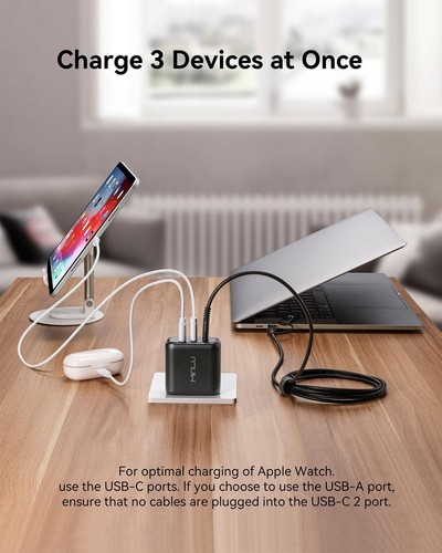 MINLU 65W 3-Port GaN USB-C Charger – PPS Fast Charging Block + 100W 2-in-1 Cable - Picture 5 of 8