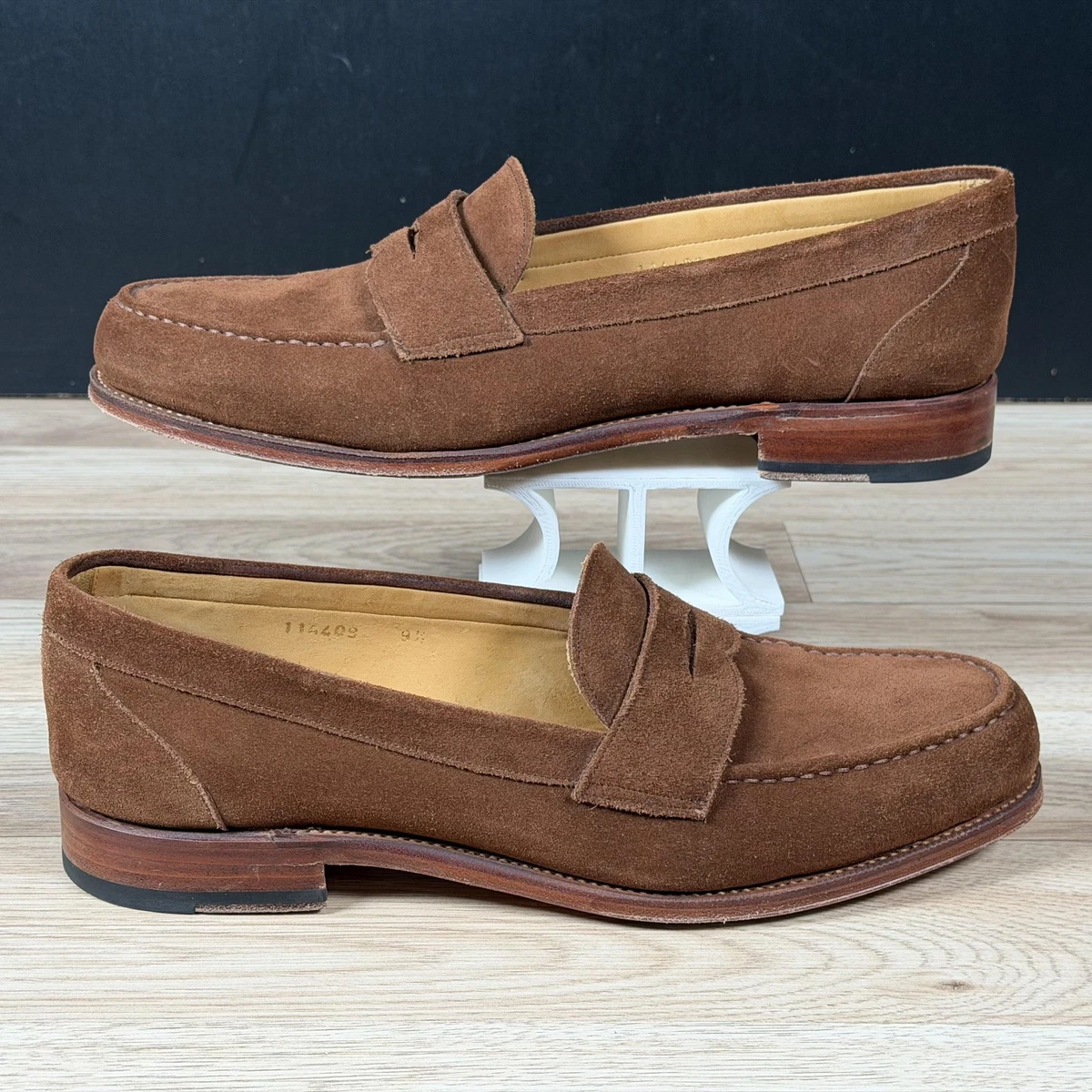 Men’s Suede Nubuck Penny Cognac Brown Shoes 10.5 Baxton Brown Suede Leather Loafers For Men - The Jacket Maker main image 2