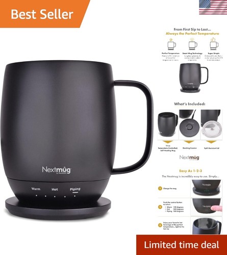 Temperature-Controlled, Self-Heating Coffee Mug Black
