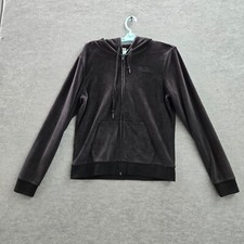 PINK Victoria's Secret Women Sweatshirt Small Black Velour Full Zip Hoodie