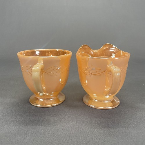 Anchor Hocking Peach Lustre Laurel Creamer and Open Sugar Bowl Set Vintage - Picture 4 of 8