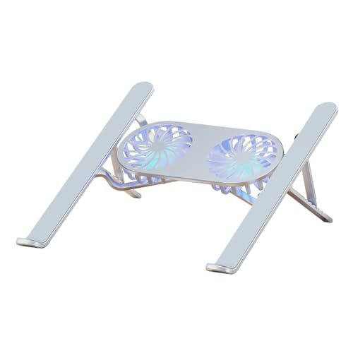 Foldable Silver Aluminum Laptop Stand with Cooling Fans and Light