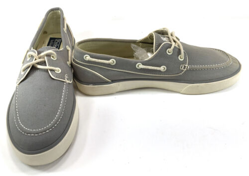 Polo Ralph Lauren Boat Shoes Lander Canvas Black Topsiders Size 10 - Picture 1 of 9