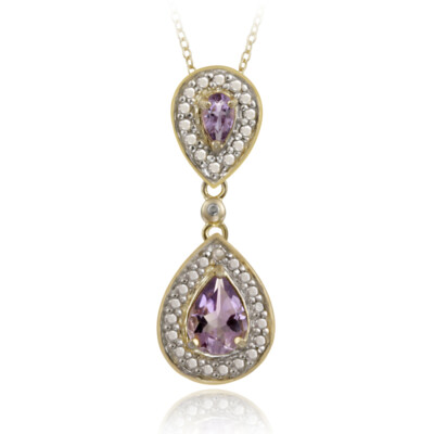 Gold über .925 Silber .90ct. Amethyst & Diamant Akzent Doppel Träne Anhänger,