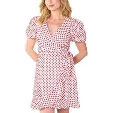 NWT Draper James Puff Sleeve Wrap Dress Red White Embroidered s