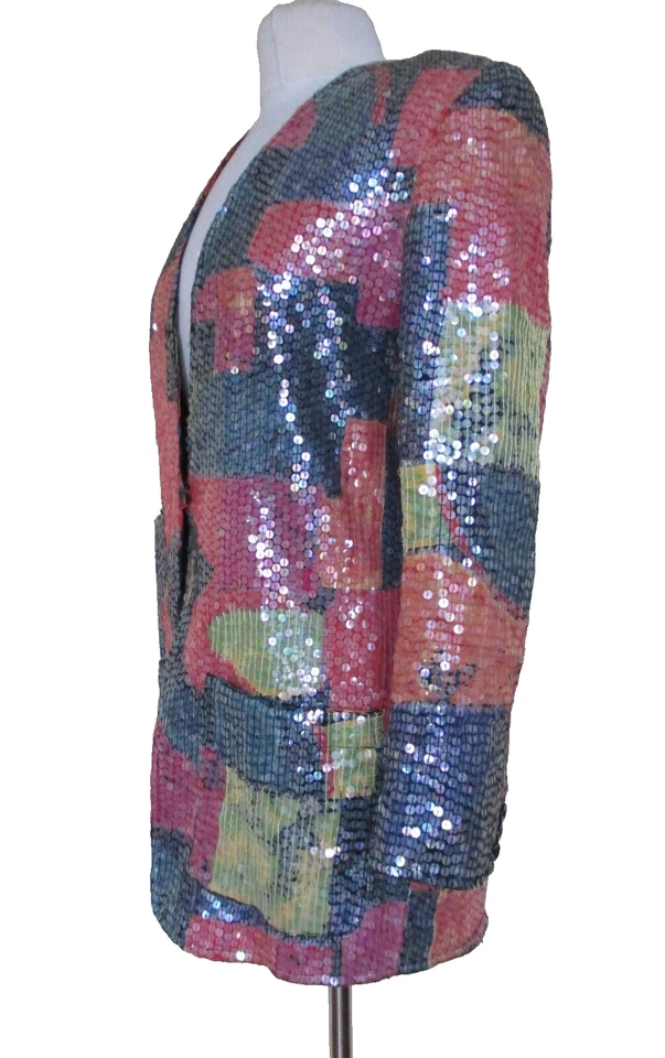 Vintage Sandy Starkman Sequin Jacket Medium Women Multicolor Cotton - Image 2 of 4