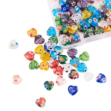 96x Millefiori Glass Heart Bead Spacer for Valentines Jewelry Making
