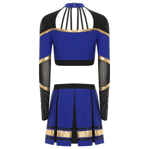 Womens Cheerleader Outfit Long Sleeve Crop Top w/Skirts Costume Cheerleading - Picture 16 of 79