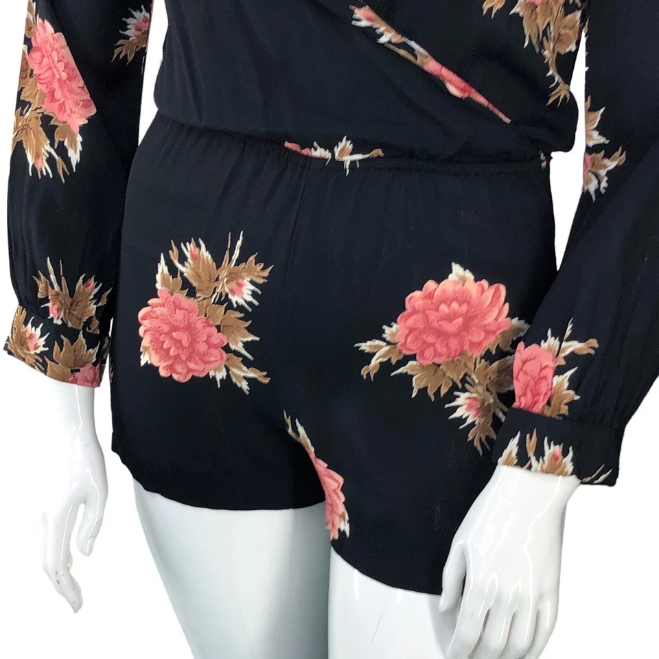 Mameluco envolvente Blue Life para mujer talla L cuello en V profundo manga larga floral negro elástico Foto 3 de 4