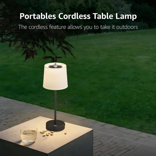 Cordless LED Table Lamp 6000mAh Battery Operated Table Lamp Fabric Shade Rech... - Picture 7 of 9