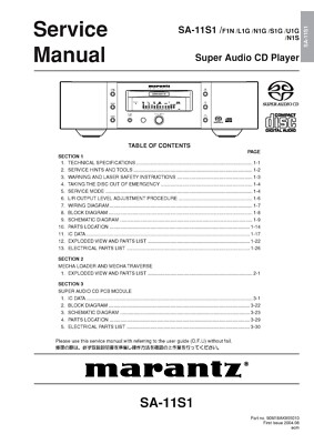 Service Manual-Anleitung für Marantz SA-11 S1 