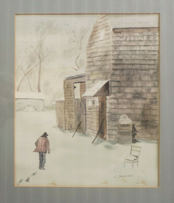 Vintage Watercolor Painting  FARMHOUSE OF ESSEX FELLS, NJ c.1980s by Mary C. Swe