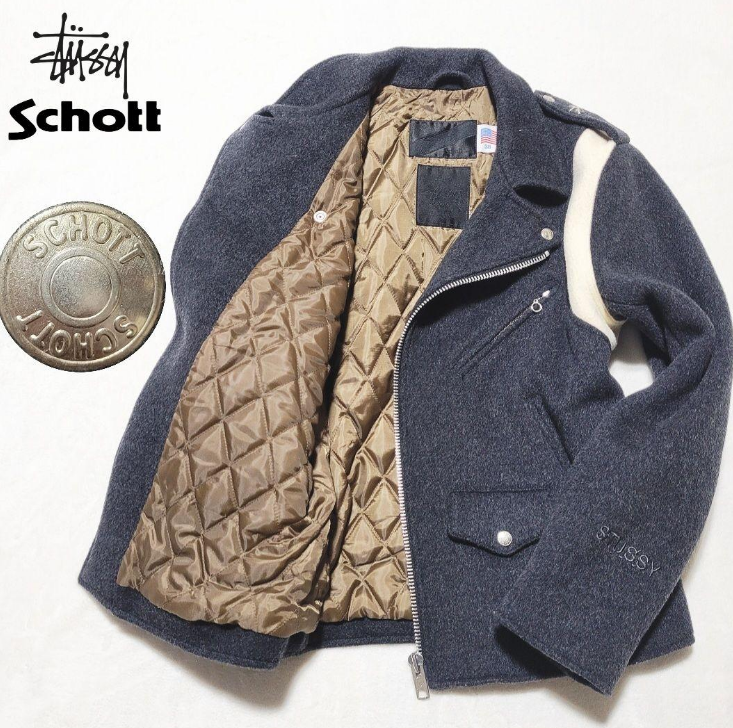 Stussy x Schott Collaboration Riders Double Wool Jacket Size M 