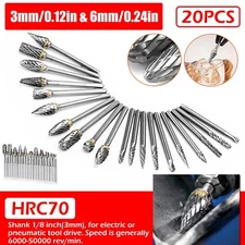 20Pcs Head Tungsten Carbide Steel Rotary Burr Die Grinder Bit Shank Carving Set