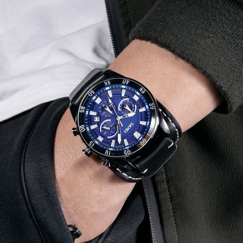 Skmei Leather Band Mens Military Watches Date Business Chronograph Quartz Watch - Picture 15 of 19