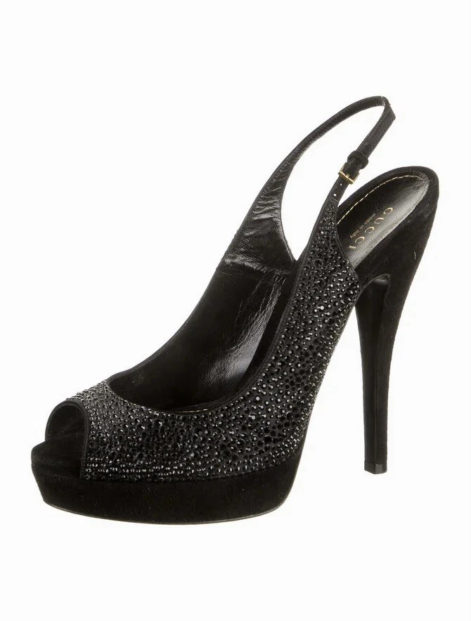 Talons orteils Gucci cristal daim noir élingue orteil