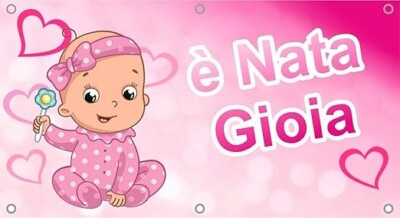 Striscione Personalizzato Per Nascita – Orsetto Azzurro, PVC Per Esterno, 100x50 Cm, Con Occhielli