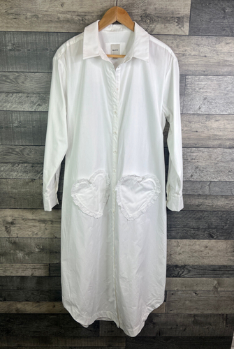Anthropologie Maeve Midi Shirt Dress Size Medium White Heart Pockets Cotton