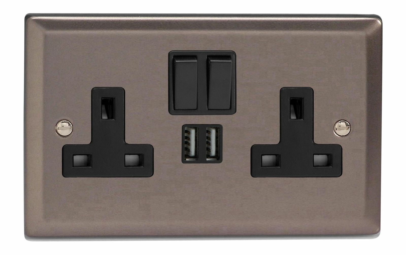 Varilight XR5U2SB Classic Pewter 2 Gang Double 13A Switched Plug Socket 2.1A USB