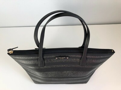 Kate Spade Haven Lane Hani Black Glitter Stripe Tote Handbag  display picture 1