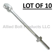 Lot of 10! Thimble Eye Bolts Square Nuts 5/8"-11 x 16in Galvanized Steel Deadend