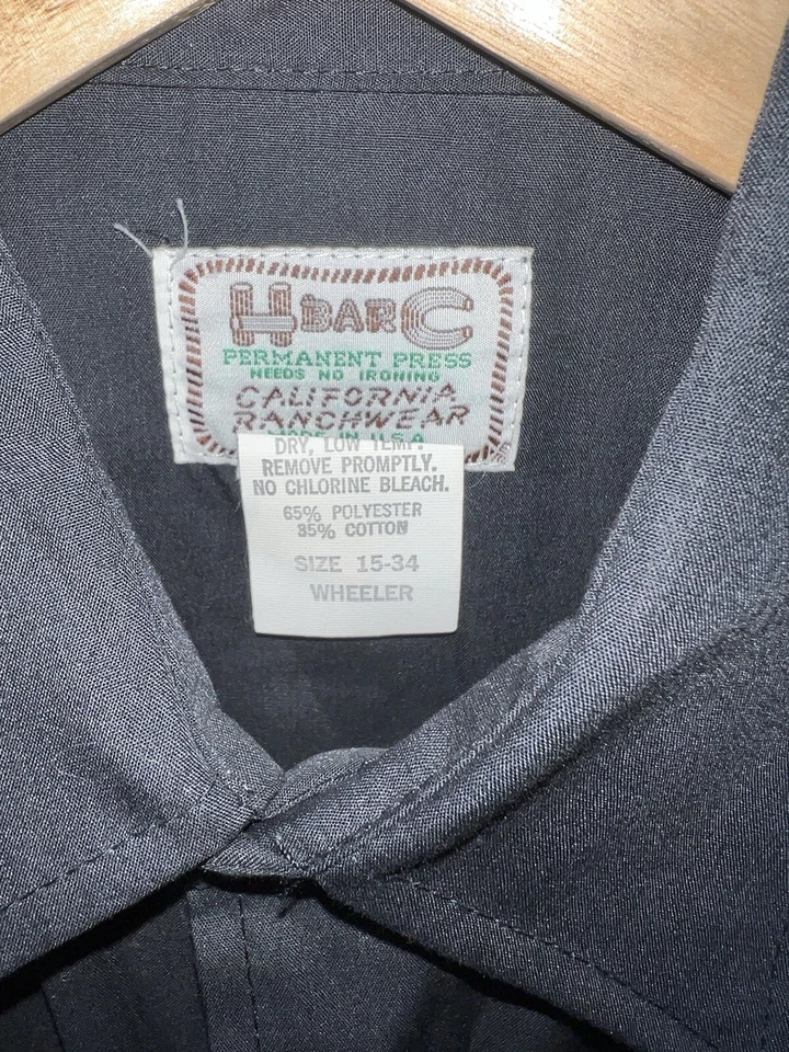H Bar C California Ranchwear Vaquero Americano Perla A Presión Negro Años 70 Bordado Foto 3 de 4