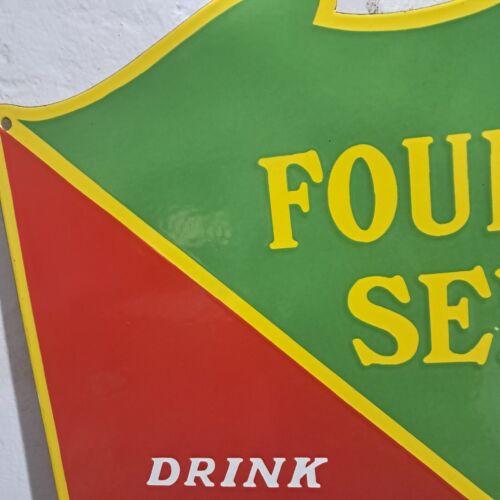 Insegna smaltata porcellana servizio fontana Coca Cola bevanda 26 x 23 pollici 2 lati - Foto 3 di 13