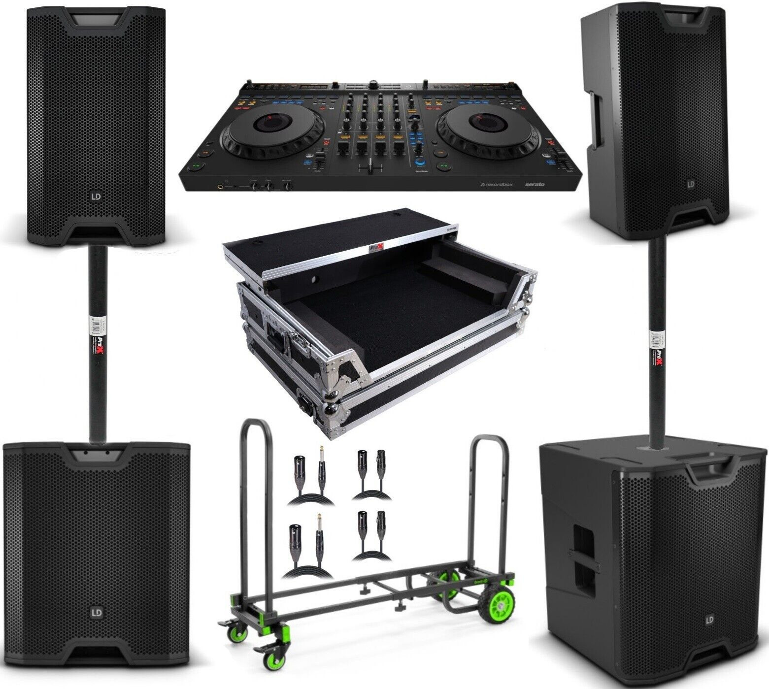 DDJ-GRV6 Controller bundle w/ Case, Loudspeaker, Subwoofer, Trolley, Cable, Pole
