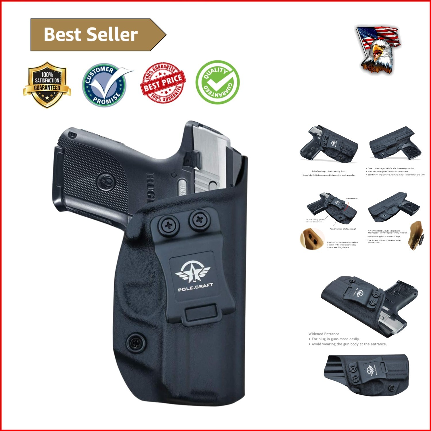 Custom Fit IWB Kydex Holster for Ruger SR9C/SR40C - Adjustable Cant & Retention