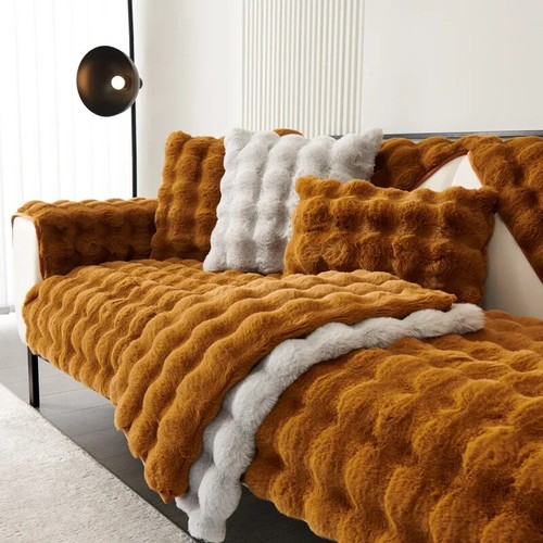 Thickened Rabbit Plush Sofa Cushion Mat Warm Non-slip Imitation Fur Sofa Cushion - Picture 31 of 34