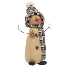 NEW PRIMITIVE SNOWMAN DOLL BOULDER Christmas 10"L x 3.5" W Stained Winter Rustic