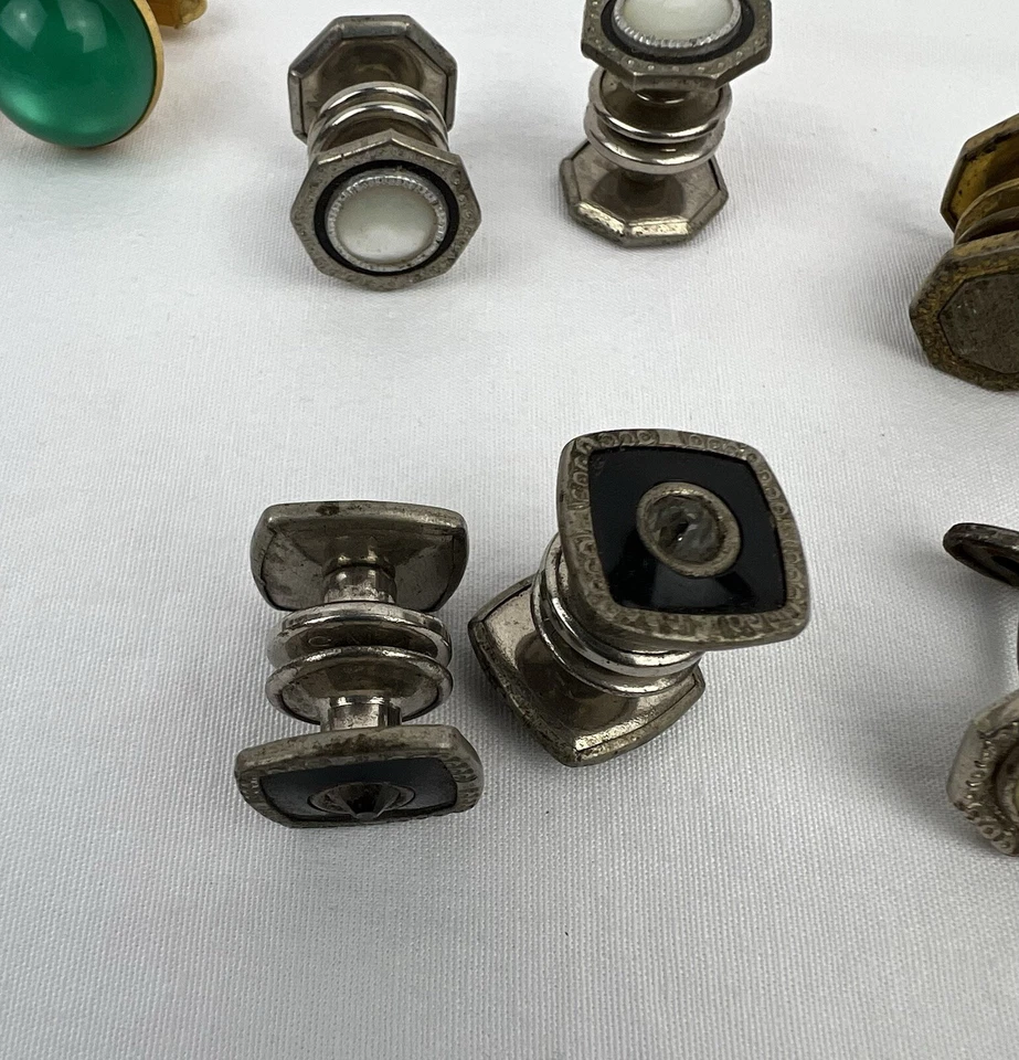 Lote de Gemelos Anson Snap Link Madre Perla Ojo de Tigre Antiguo Dorado Plata Foto 4 de 4