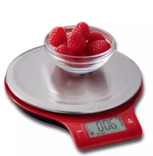 Mainstays Round Stainless Steel Digital Kitchen Scale, Red Automatic Shut-Off