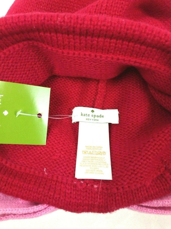Gorro rojo Kate SpadeNew York Girls con lazo de color rosa, talla única Foto 4 de 4