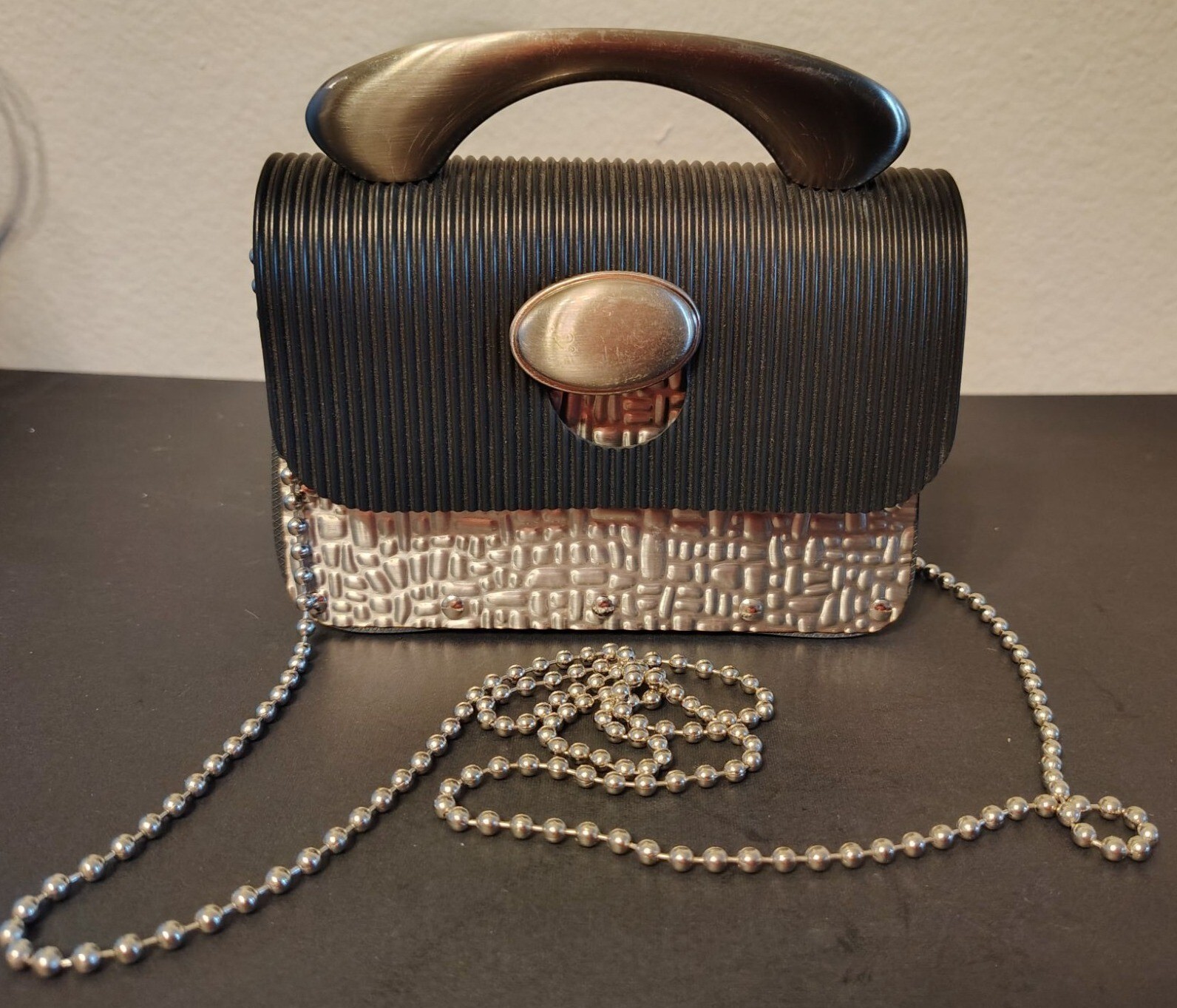 Gloria Gerber Stainless Steel Rubber Purse Crossbody, Industrial Art to Wear